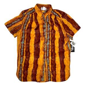Vintage Brown Orange Tie Dye Striped Button Up 14 Large Festival Boho Hippie